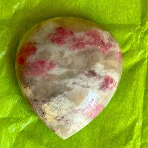 Large polished pink tourmaline with lepidolite and quartz